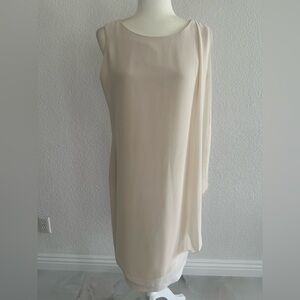 One Shoulder Off White Draped Sheath Dress